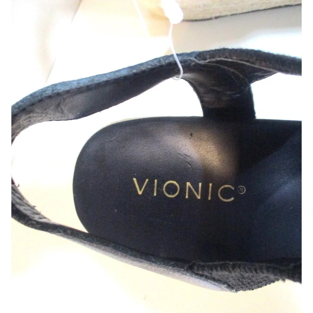 Vionic Calera Black Espadrille Wedge Sandals Womens 10 T-Strap Platform Orthotic